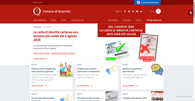 Security scan screenshot of https://www.comunequarrata.it/