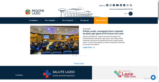 Security scan screenshot of https://www.regione.lazio.it/