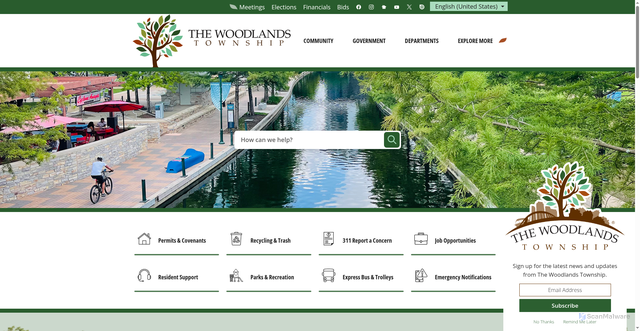 Security scan screenshot of https://www.thewoodlandstownship-tx.gov/
