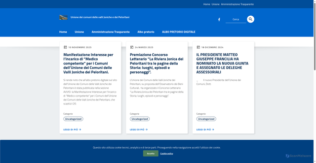 Security scan screenshot of https://www.unionecomunivallijonichedeipeloritani.me.it/