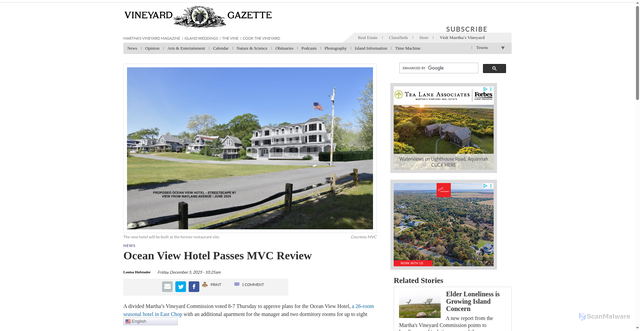 Security scan screenshot of https://vineyardgazette.com/news/2025/12/05/ocean-view-hotel-passes-mvc-review