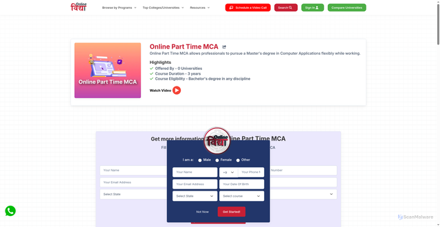 Security scan screenshot of http://onlinevidyaa.com/courses/online-part-time-mca
