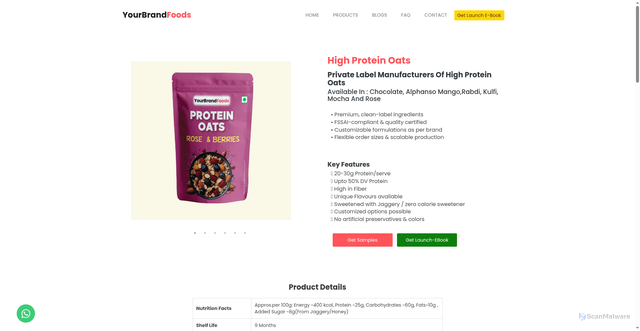 Security scan screenshot of https://yourbrandfoods-website.pages.dev/high_protein_oats.html