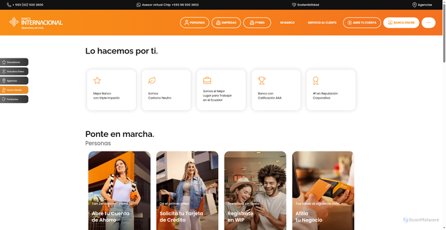 Security scan screenshot of https://bancointernacional.com.ec