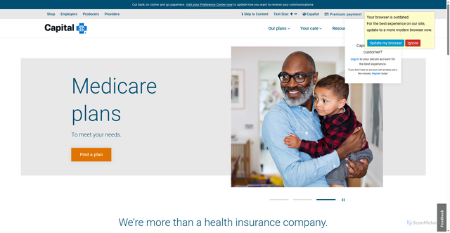 Security scan screenshot of https://www.capbluecross.com/