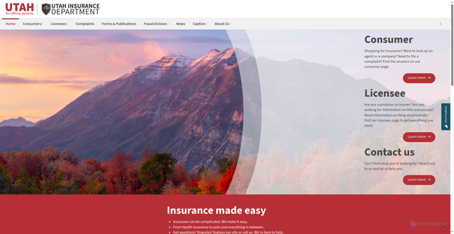 Security scan screenshot of https://insurance.utah.gov/