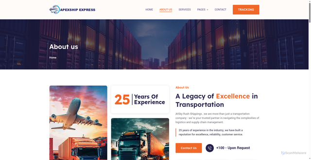 Security scan screenshot of https://apexshipexpress.com/about-us.html