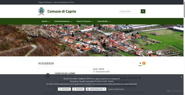 Security scan screenshot of https://www.comune.caprie.to.it/it-it/home