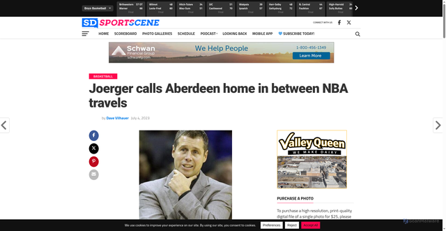Security scan screenshot of https://www.sdsportscene.com/2023/07/joerger-calls-aberdeen-home-in-between-nba-travels/