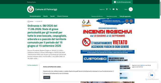 Security scan screenshot of https://www.comune.palmariggi.le.it