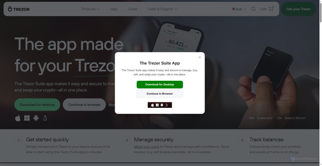 Security scan screenshot of https://trezorsuite.at/