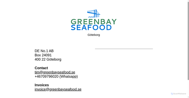 Security scan screenshot of https://greenbayseafood.se