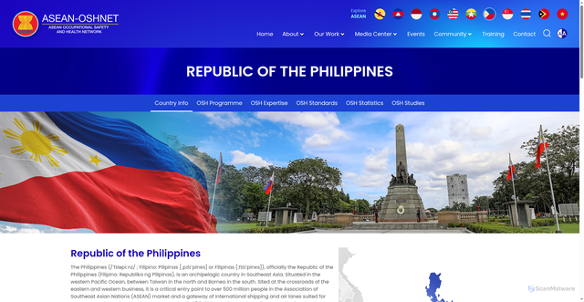 Security scan screenshot of https://asean-osh.labour.go.th/philippines/country-info/