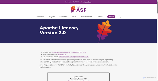 Security scan screenshot of https://www.apache.org/licenses/LICENSE-2.0