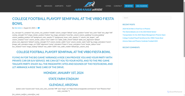 Security scan screenshot of https://www.arrangearide.com/college-football-playoff-semifinal-at-the-vrbo-fiesta-bowl-2/