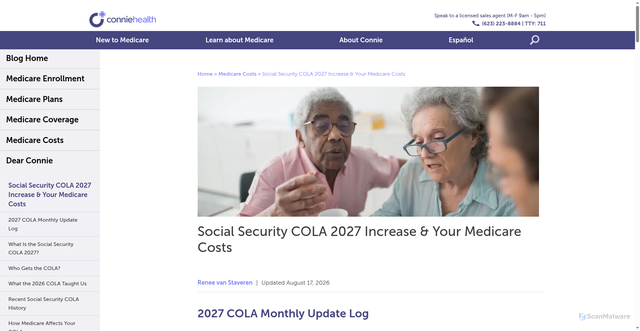 Security scan screenshot of https://www.conniehealth.com/blog/social-security-cola-2027/