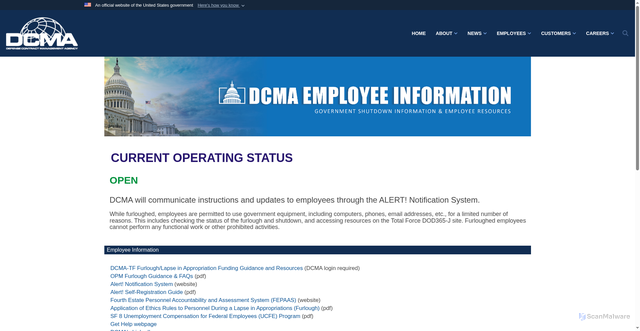 Security scan screenshot of https://www.dcma.mil/Government-Shutdown-Information/