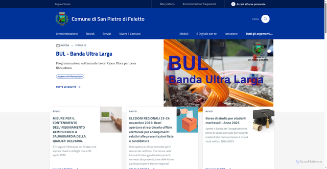 Security scan screenshot of https://www.comune.sanpietrodifeletto.tv.it/