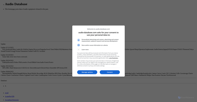 Security scan screenshot of https://audio-database.com