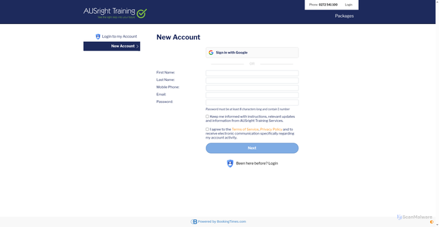 Security scan screenshot of https://ausrighttrainingonline.com.au/Signup?Page=0