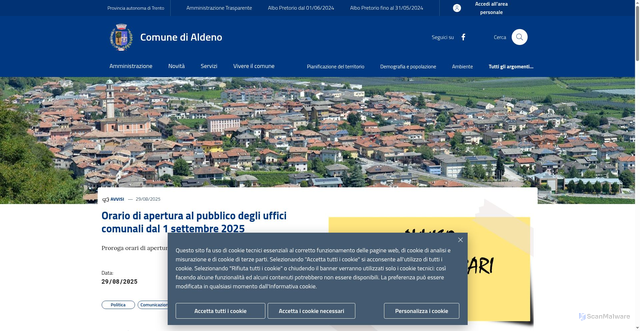Security scan screenshot of https://www.comune.aldeno.tn.it/