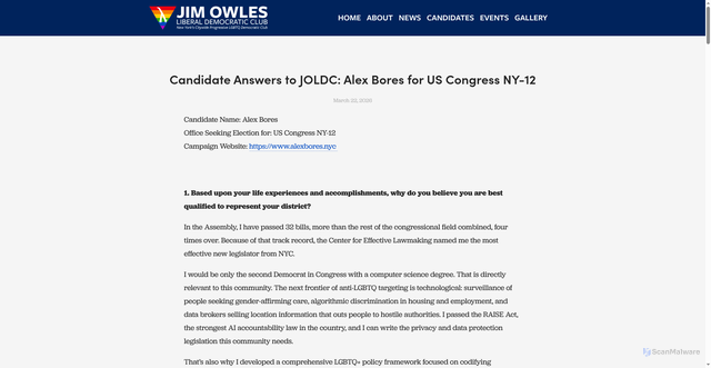 Security scan screenshot of https://jimowles.org/news/candidate-answers-to-joldc-alex-bores-for-us-congress-ny-12-2026