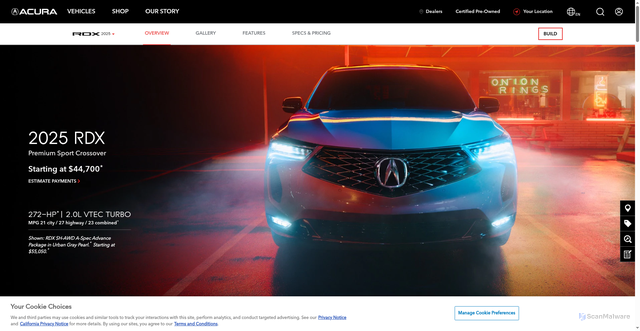 Security scan screenshot of https://www.acura.com/suvs/rdx