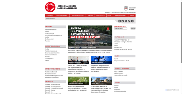 Security scan screenshot of https://www.sardegnaricerche.it/