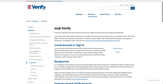 Security scan screenshot of https://www.e-verify.gov/employees/mye-verify