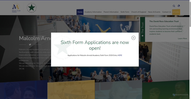 Security scan screenshot of https://www.malcolmarnoldacademy.co.uk/