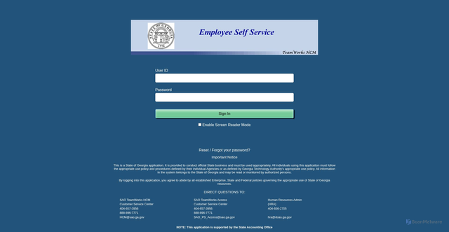 Security scan screenshot of https://hcm.teamworks.georgia.gov