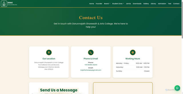 Security scan screenshot of http://darunnajathshareeath.online/contact.html