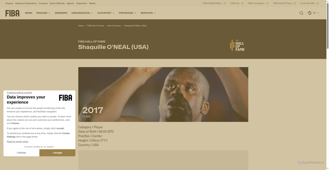 Security scan screenshot of https://about.fiba.basketball/en/fiba-hall-of-fame/hall-of-famers/shaquille-oneal