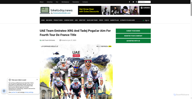 Security scan screenshot of https://biketoday.news/article/uae-team-emirates-xrg-and-tadej-pogacar-aim-for-fourth-tour-de-france-title