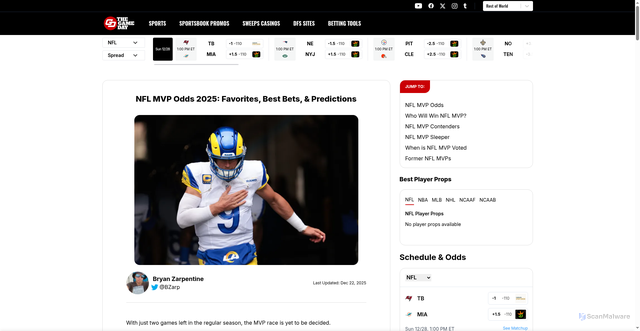 Security scan screenshot of https://thegameday.com/odds/nfl/mvp/