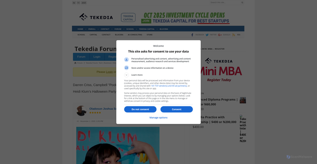 Security scan screenshot of https://www.tekedia.com/forum/topic/darren-criss-campbell-pookie-puckett-rei-ami-and-other-stars-joined-heidi-klums-halloween-party/?part=1&srsltid=AfmBOoqb2OsiU1Si5TYdzu_2eDPf1wh_JvV_aodCDHdf9HUk2KQN-a75