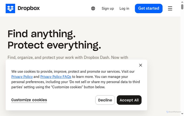 Security scan screenshot of https://www.dropbox.com/