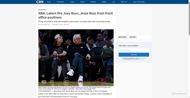 Security scan screenshot of https://cebudailynews.inquirer.net/671524/nba-lakers-fire-joey-buss-jesse-buss-from-front-office-positions
