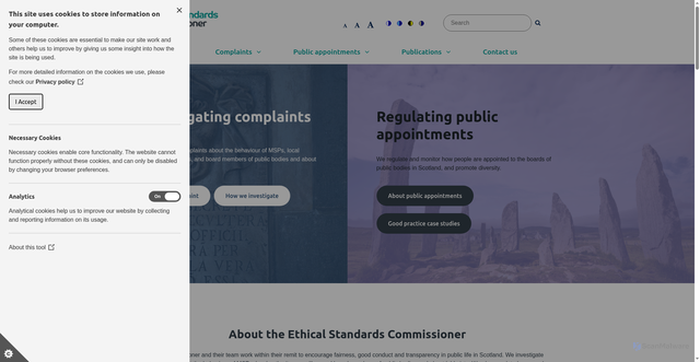 Security scan screenshot of https://www.ethicalstandards.org.uk/