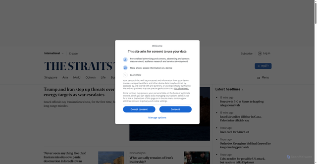 Security scan screenshot of https://straitstimes.com