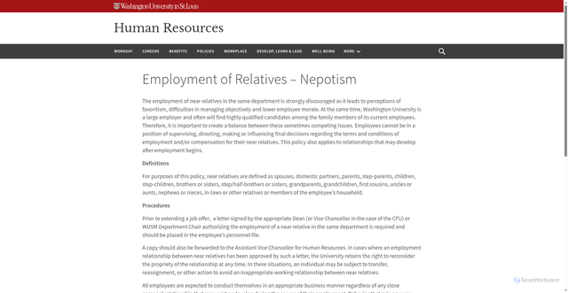 Security scan screenshot of https://hr.wustl.edu/items/employment-of-relatives-nepotism/
