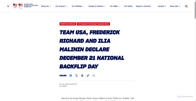 Security scan screenshot of https://www.usopc.org/news/2025/december/18/team-usa-frederick-richard-and-ilia-malinin-declare-december-21-national-backflip-day
