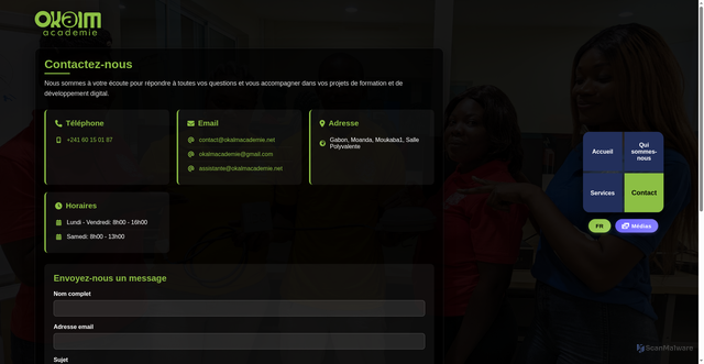 Security scan screenshot of https://okalmacademie.net/contact.html