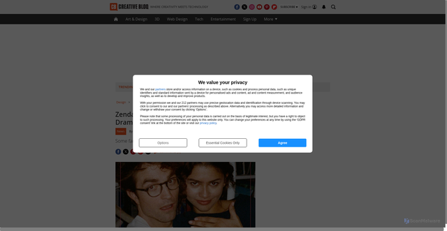 Security scan screenshot of https://www.creativebloq.com/design/poster-design/zendaya-and-robert-pattinson-lean-into-the-drama-with-genius-fake-engagement