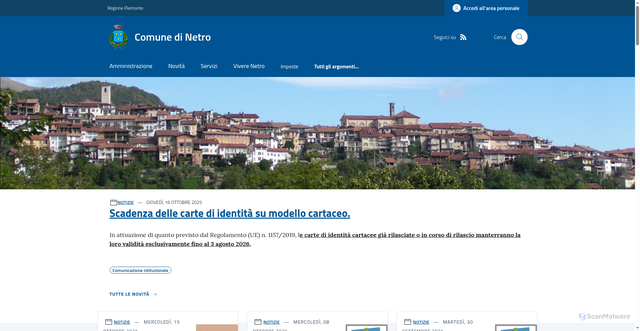 Security scan screenshot of https://www.comune.netro.bi.it/