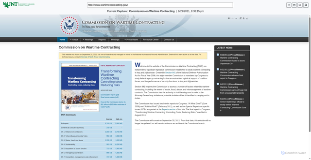 Security scan screenshot of https://cybercemetery.unt.edu/cwc/20110929213815/http:/www.wartimecontracting.gov/