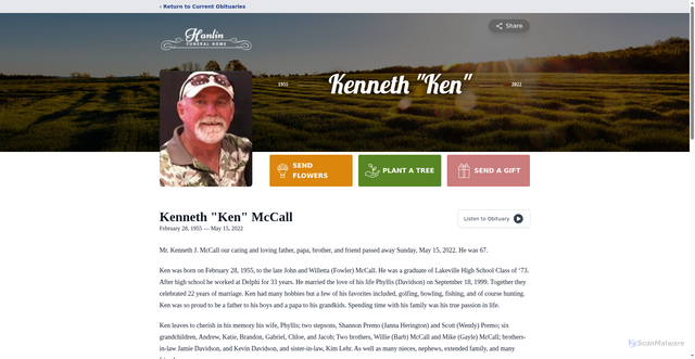 Security scan screenshot of https://www.hanlinfuneralhome.com/obituaries/kenneth-ken-mccall-1