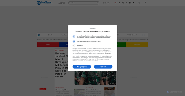 Security scan screenshot of https://medan.tribunnews.com