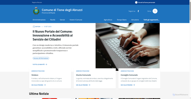 Security scan screenshot of https://comune.tionedegliabruzzi.aq.it/