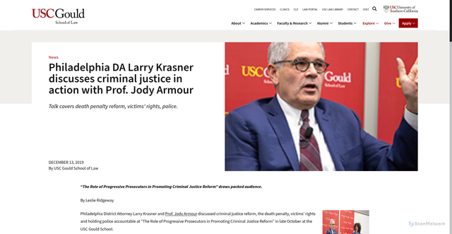 Security scan screenshot of https://gould.usc.edu/news/philadelphia-da-larry-krasner-discusses-criminal-justice-in-action-with-prof-jody-armour/